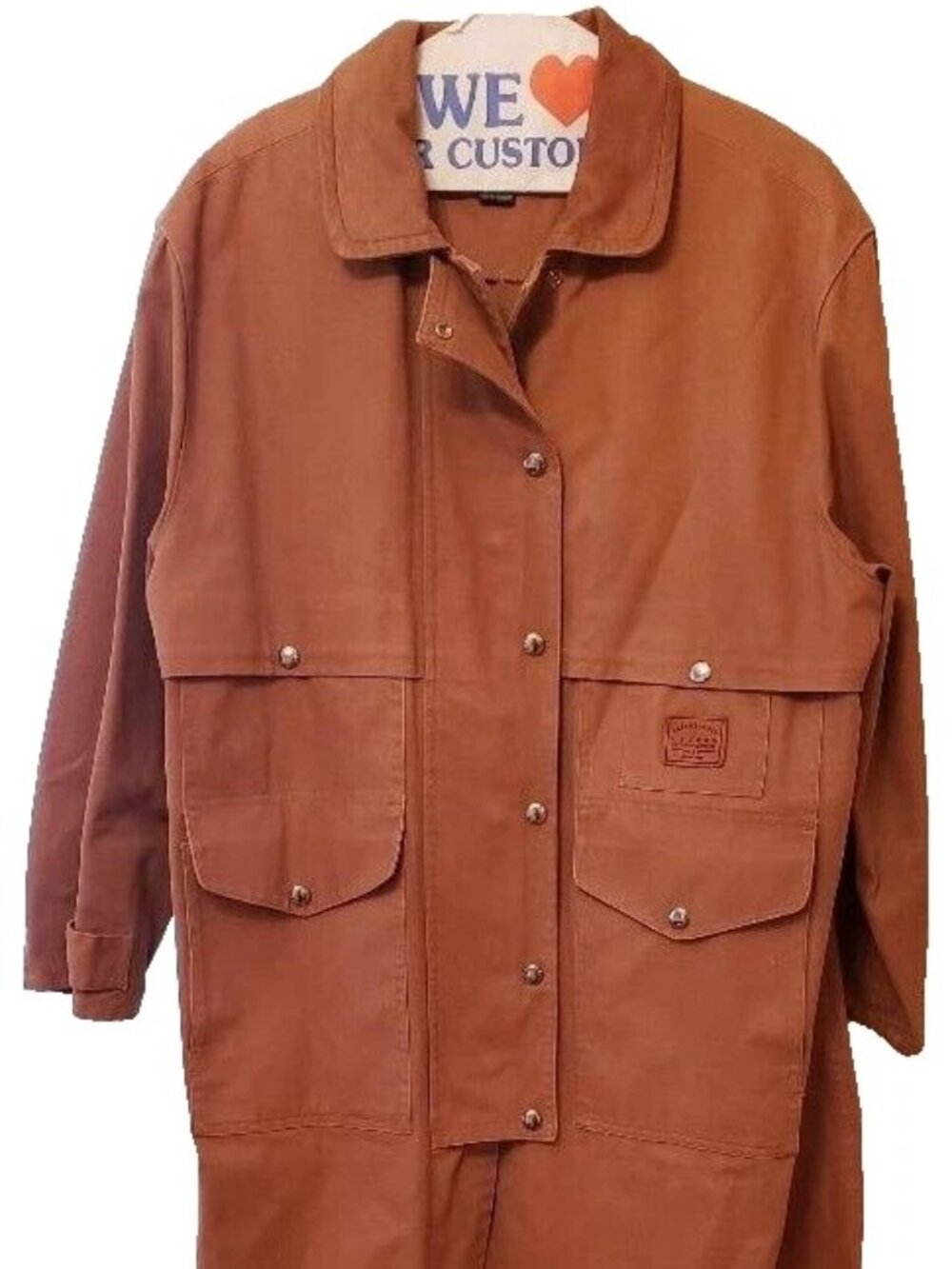LAUREN, RALPH LAUREN, LONG BROWN DENIM COAT, SIZE M